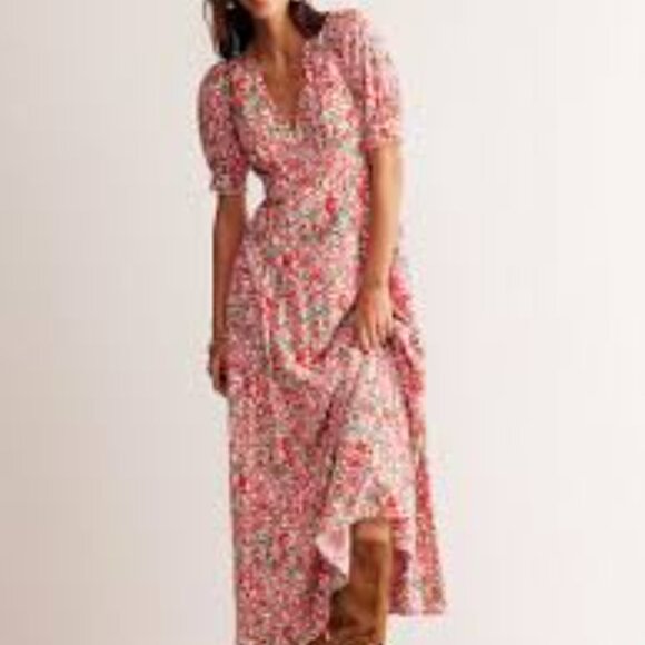 Boden Floral Godet Tea Dress Maxi Floral V Neck Size 14 NWT - Picture 1 of 8